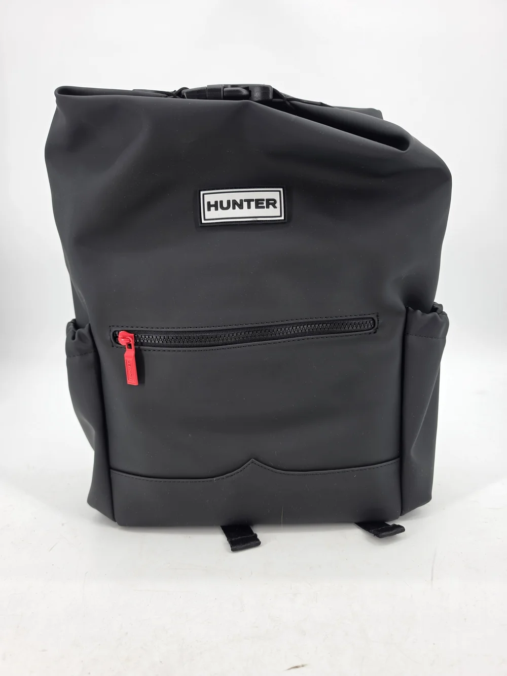 Hunter Black Roll-Top Water Resistant Backpack with Red Zipper Accent New